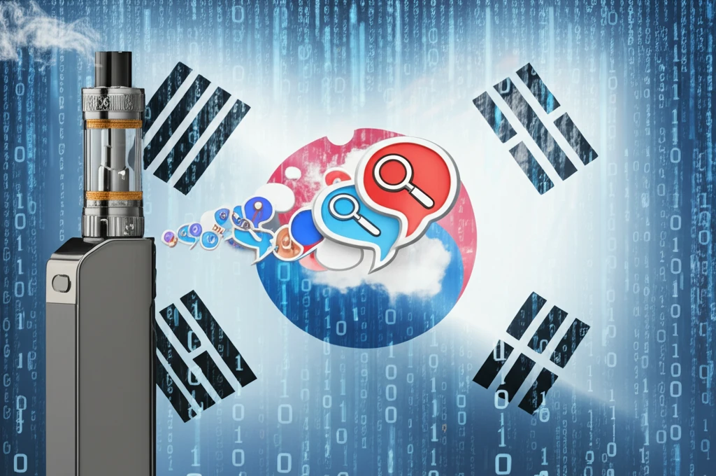 E-cigarette vapor turning into social media icons, representing online discussions.