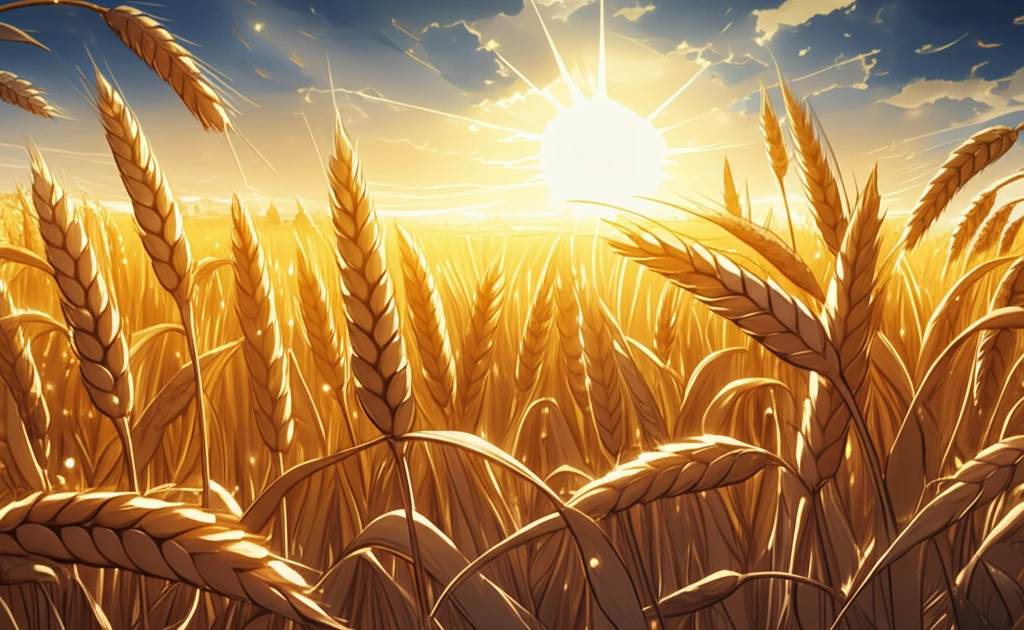 Golden barley field under a hot sun, symbolizing drought-resistant crops.
