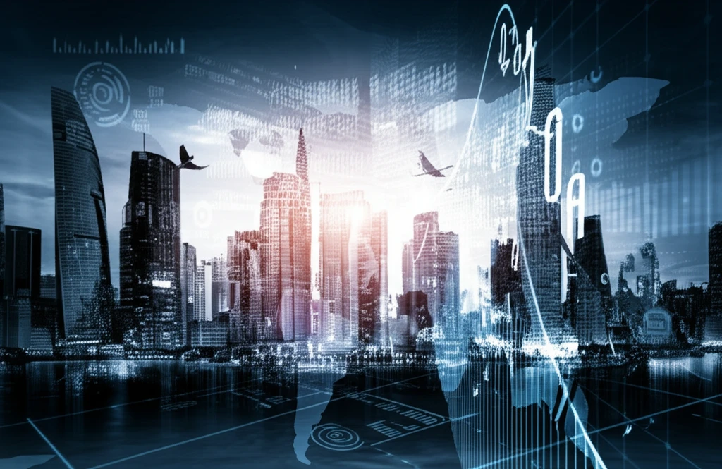 Interconnected global markets with flowing data streams.