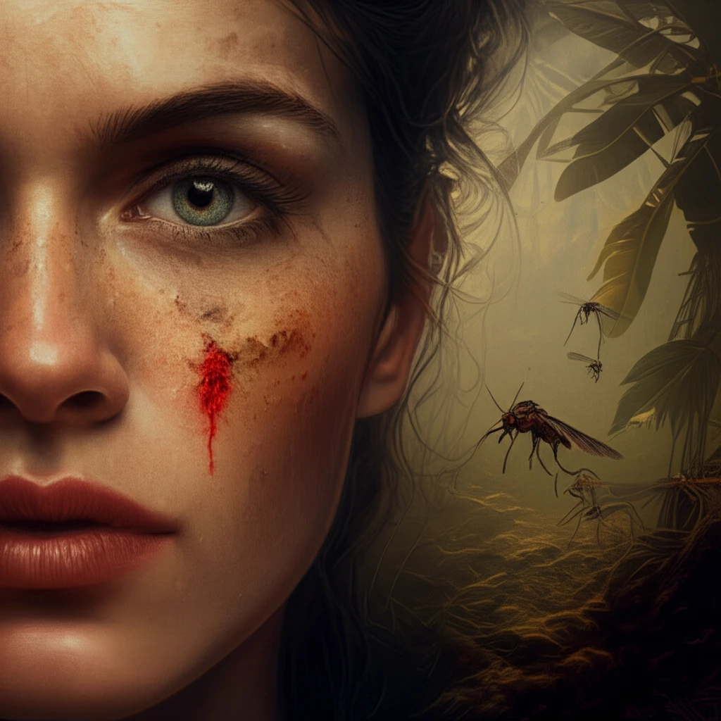 Surreal illustration of Leishmaniasis on a lip.