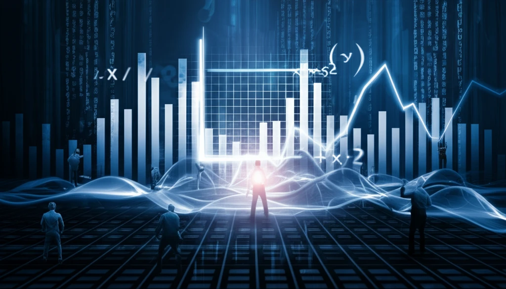 Surreal financial market landscape with quadratic equation highlighting investor navigation.