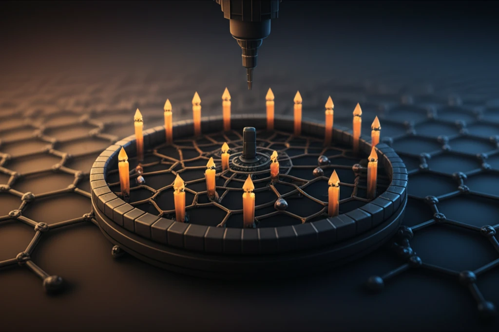 Surreal illustration of graphene resonators interacting with terahertz waves.