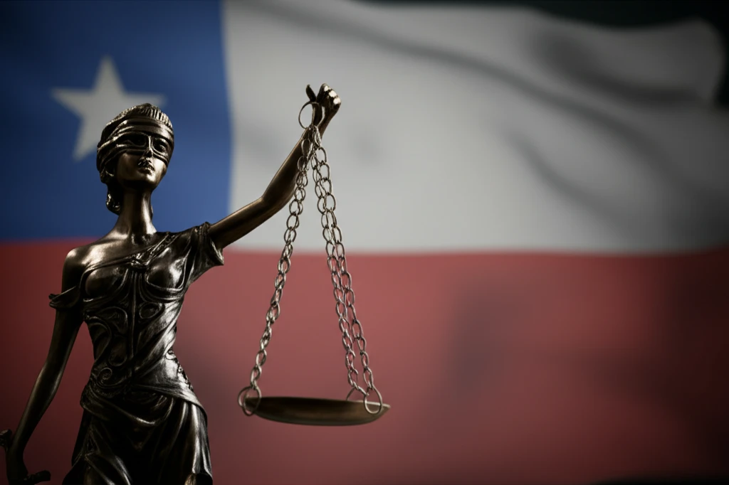 Symbolic representation of the balance between national identity, freedom, and justice in Chile's constitutional debate on terrorism.
