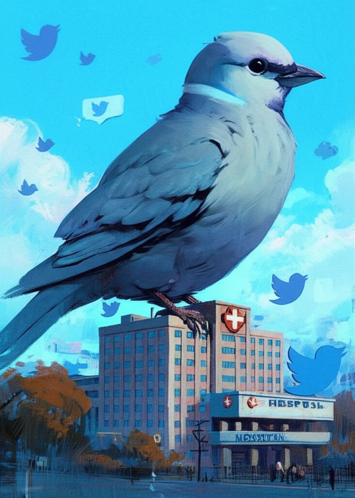 Surreal illustration of Twitter data influencing healthcare.