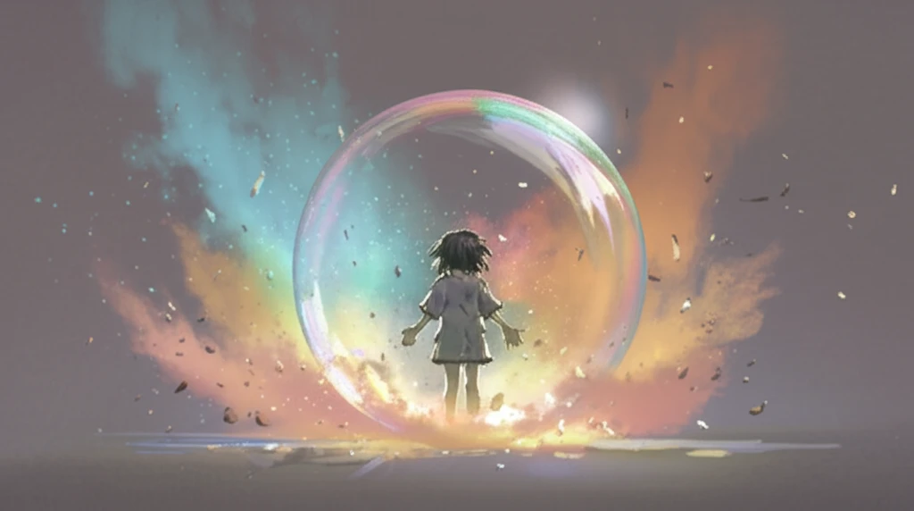 Child protected from allergens by a protective bubble.