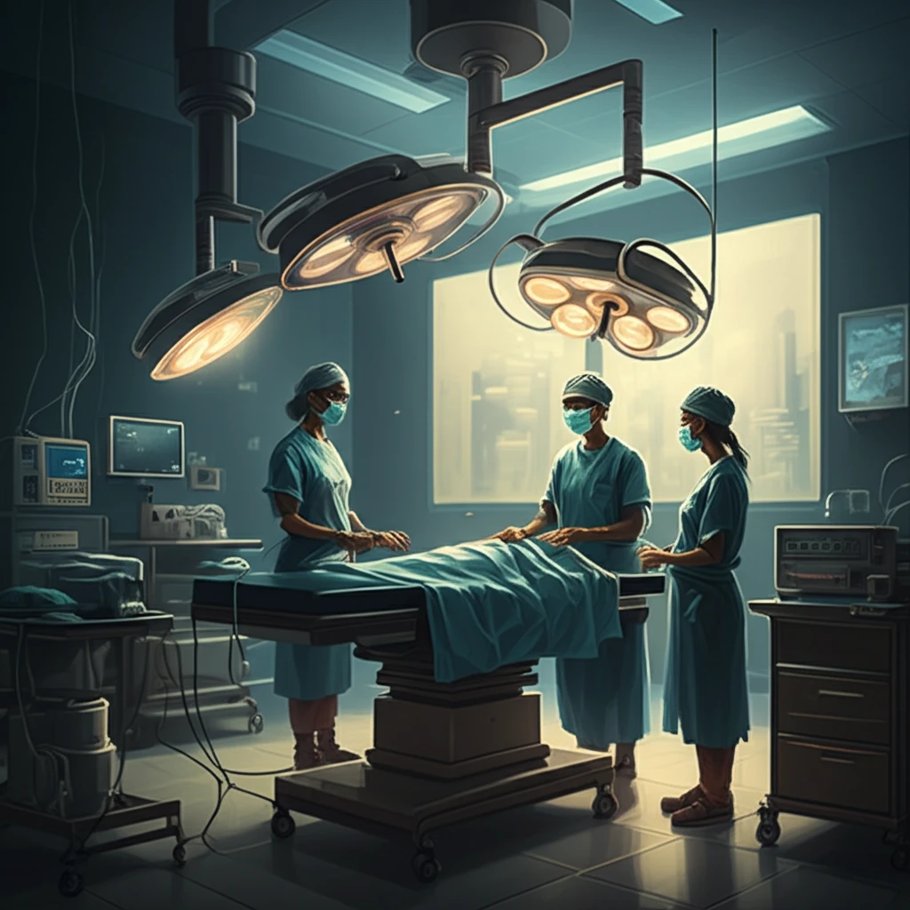 Calming waves of light in an operating room, symbolizing reduced anxiety during anesthesia.