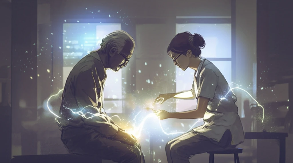 A nurse connects with a dementia patient through sensory awareness.