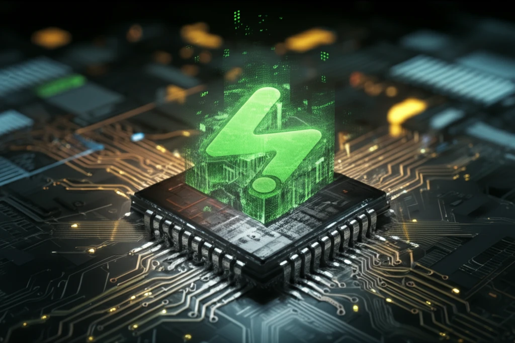 Digital illustration of an ADC transforming into a green energy symbol