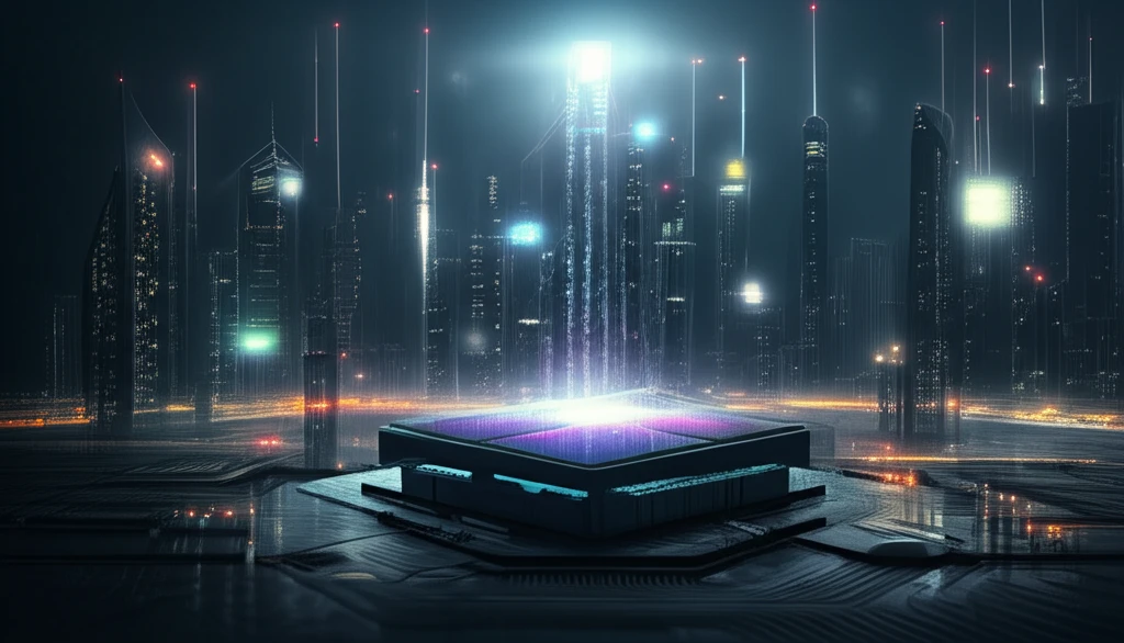 Futuristic cityscape powered by advanced dye-sensitized solar cells with stable binary solvent systems.