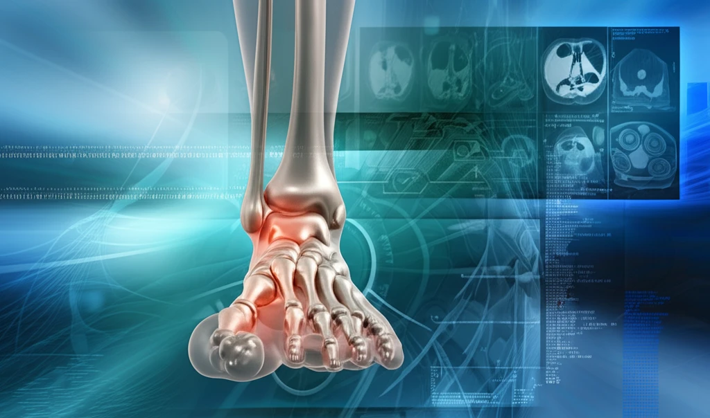 Illustration of a foot showing arch collapse and hallux valgus (bunion)
