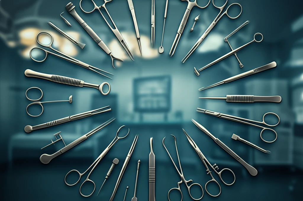 Surgical instruments arranged in a clean, organized pattern symbolizing precision and care in veterinary medicine.
