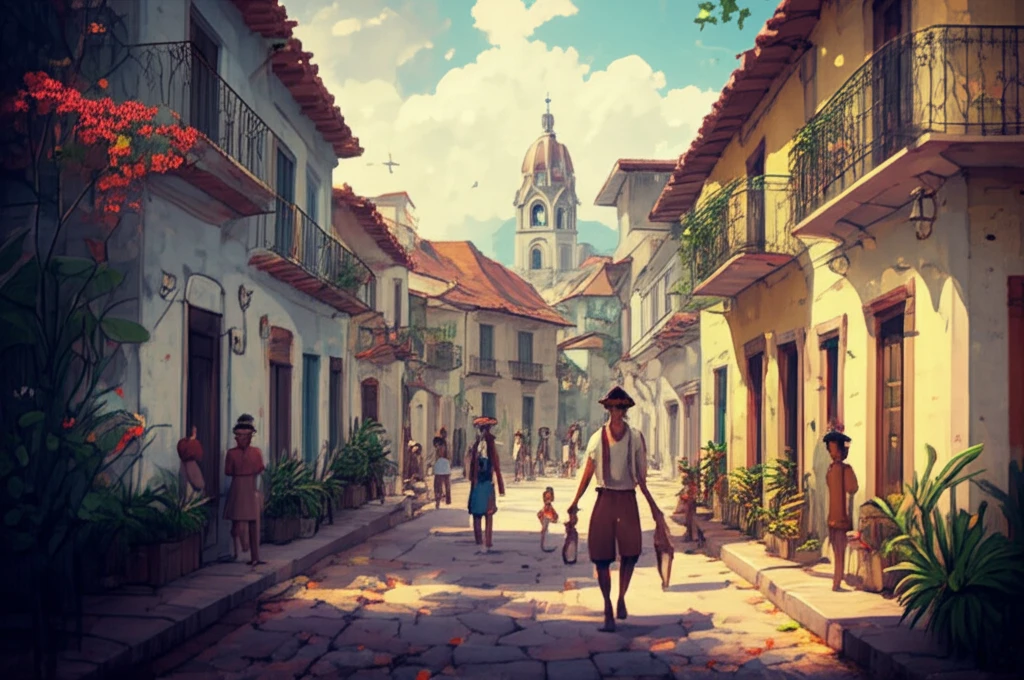 Surreal illustration of Colombian Caribbean landscape representing indigenous history.