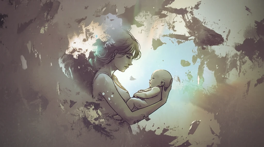 A mother with her child, light overcoming shadow, representing recovery from maternal depression.