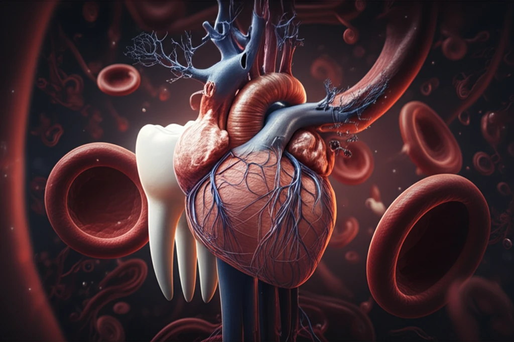 Tooth connected to the heart representing periodontal and cardivascular health