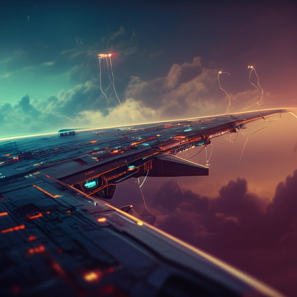 A futuristic aircraft wing covered in a network of light and data.