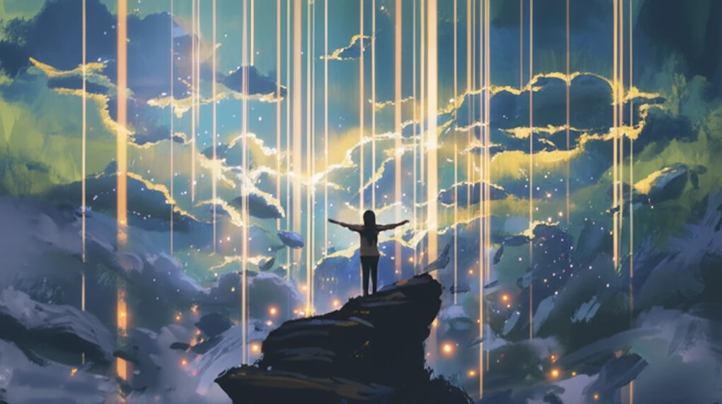 Person on a mountain top, symbolizing success through gratitude.