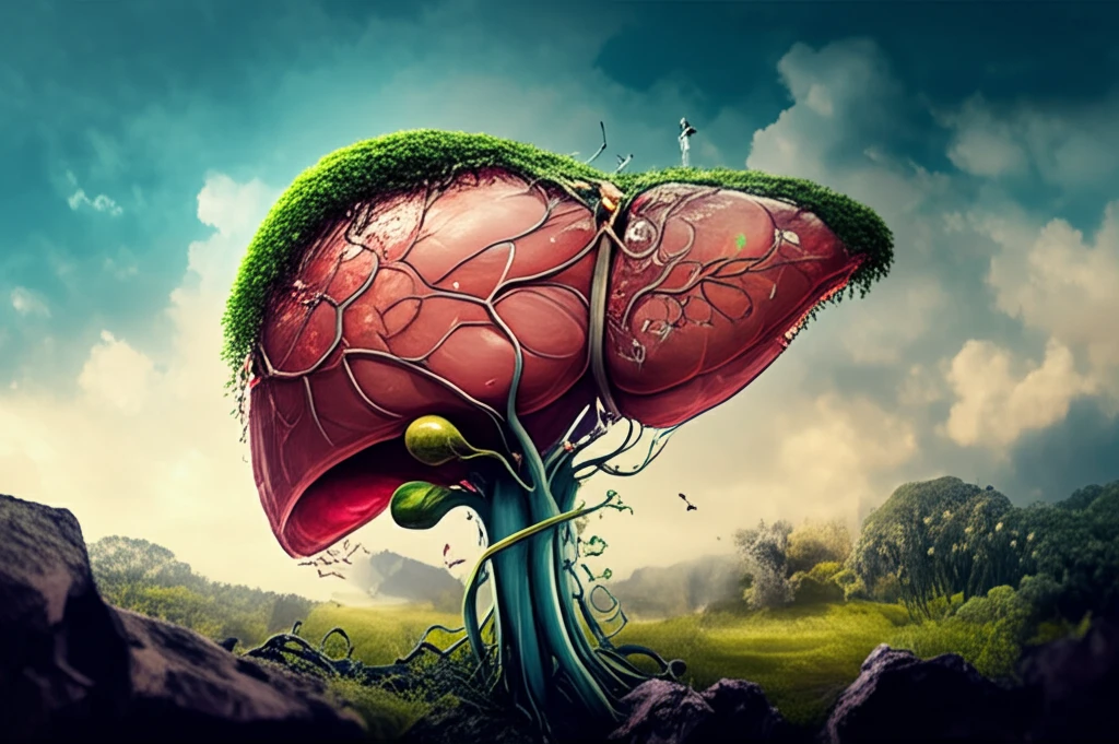 Healthy liver transforming to garden symbolizing successful HCC treatment