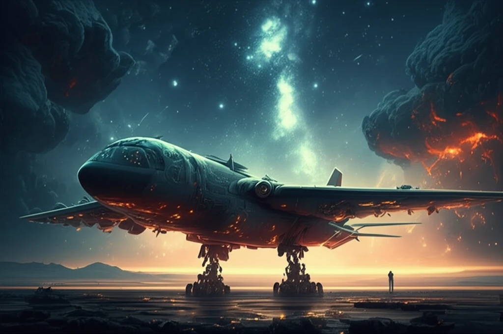 Futuristic aircraft with glowing lines representing integrated systems.