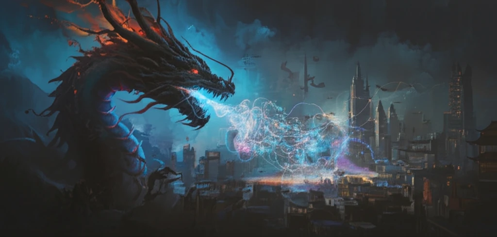 Dragon breathing technology, symbolizing China's innovation.