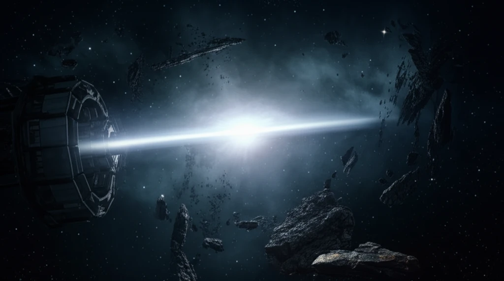 A surreal illustration of dark matter detection experiments in space.
