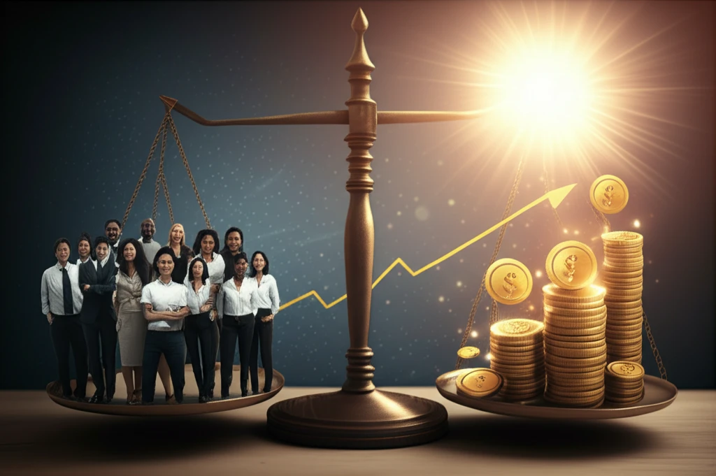 Balanced scale symbolizing work-life balance and business profit