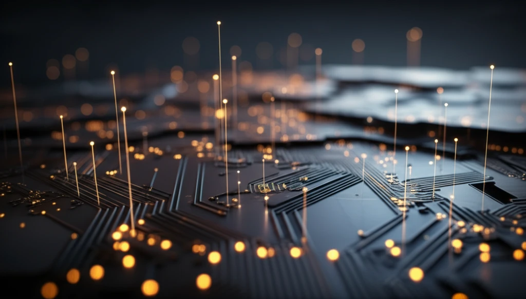 Microscopic landscape with glowing feature points