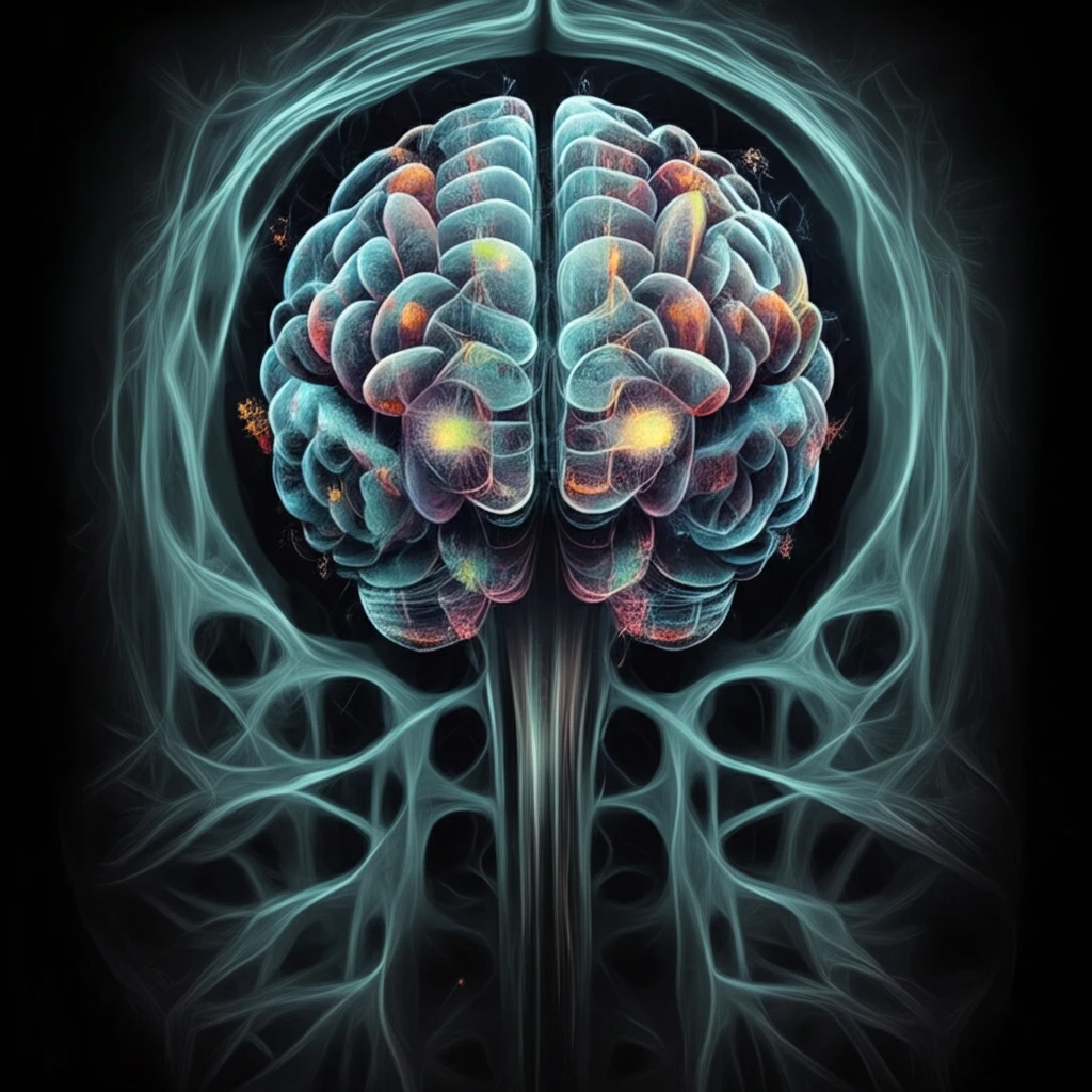 Glowing brain with interconnected nodes symbolizing neural pathways.