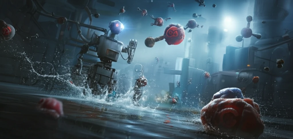 Nanoscale robots purifying water from cadmium.
