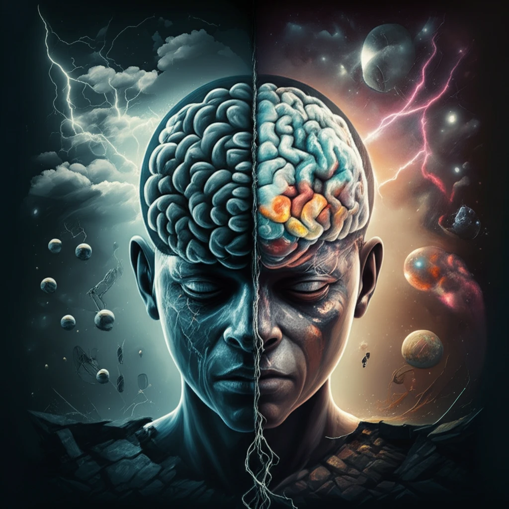 Surreal brain illustration symbolizing the comorbidity of anxiety and bipolar disorder.