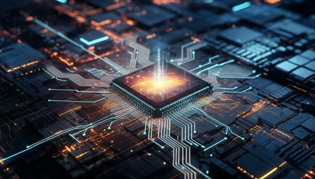 Futuristic scanflop design on a circuit board.