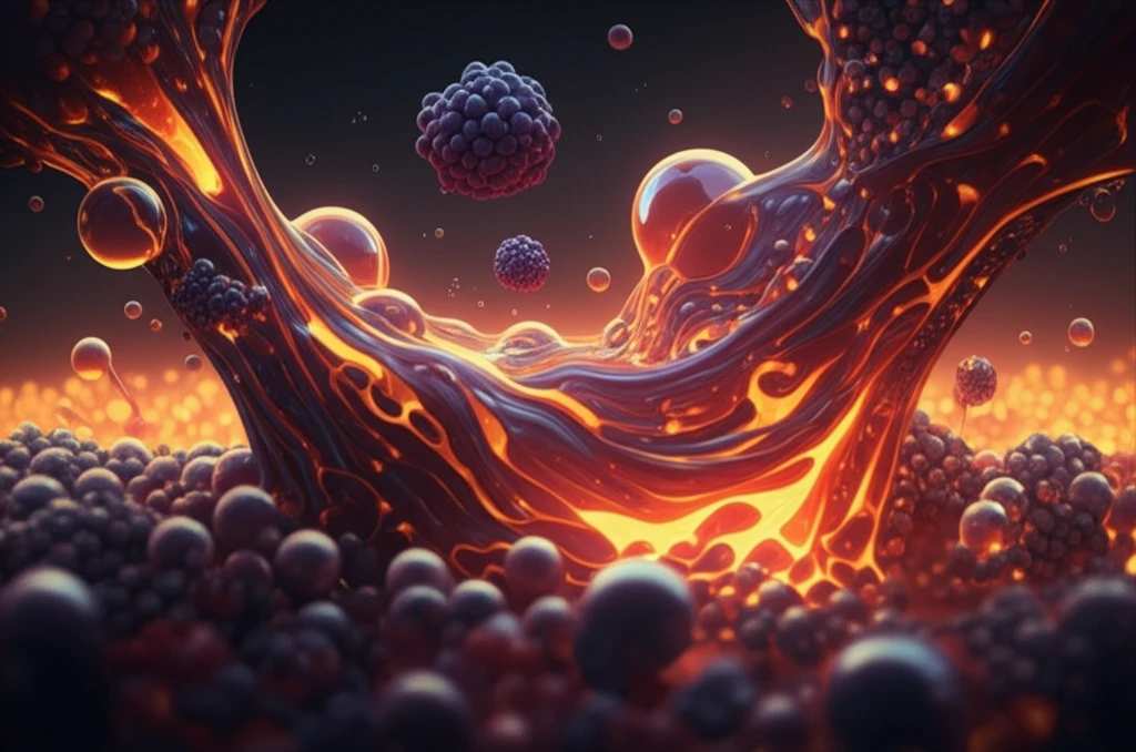 Microscopic view of atomic interactions in molten glass.