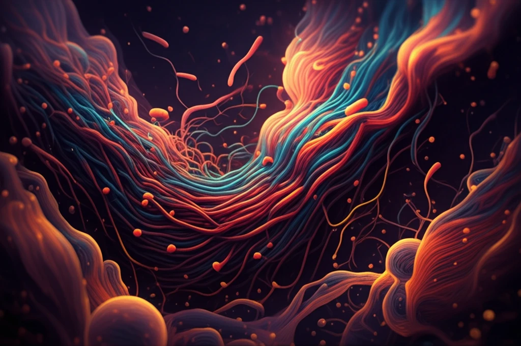 Swirling patterns of bacteria forming spiral coils.