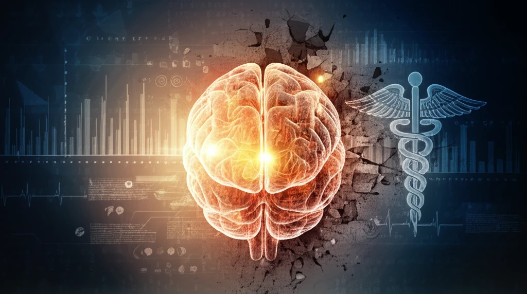 Brain interwoven with financial and medical symbols, representing the connection between literacy and cognitive health.