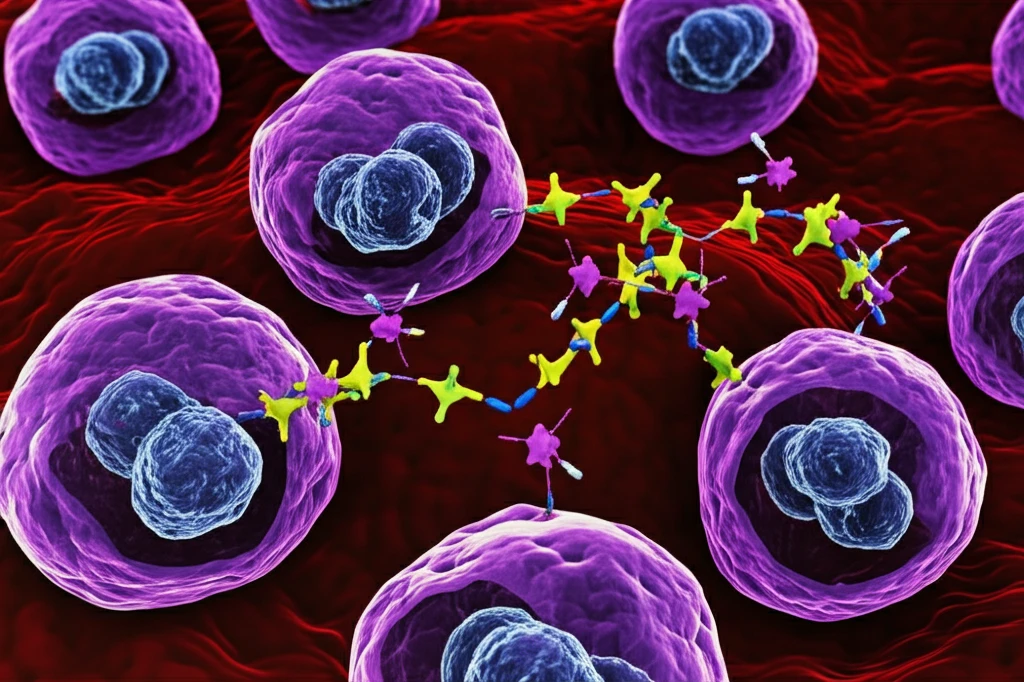 Microscopic view of S100A8 protein differentiating squamous cell carcinoma cells.