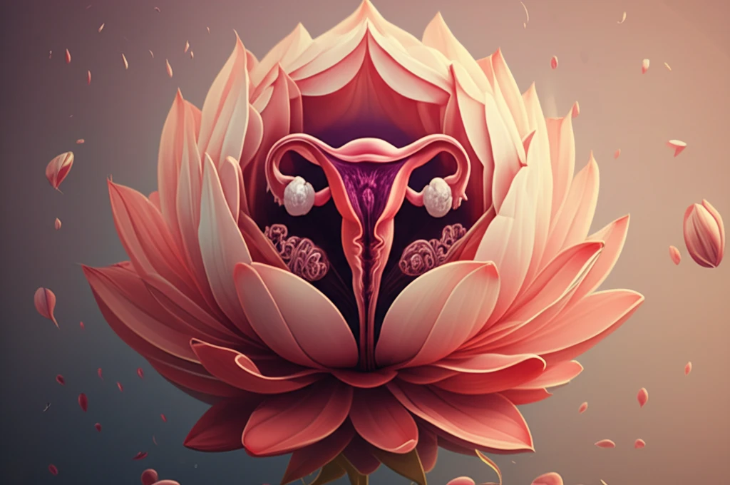 Surreal lotus flower representing women's reproductive health and primary care for abnormal uterine bleeding.