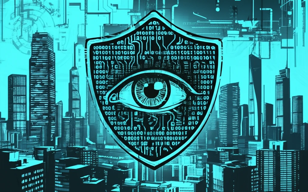 A cryptographic shield protecting a digital city.