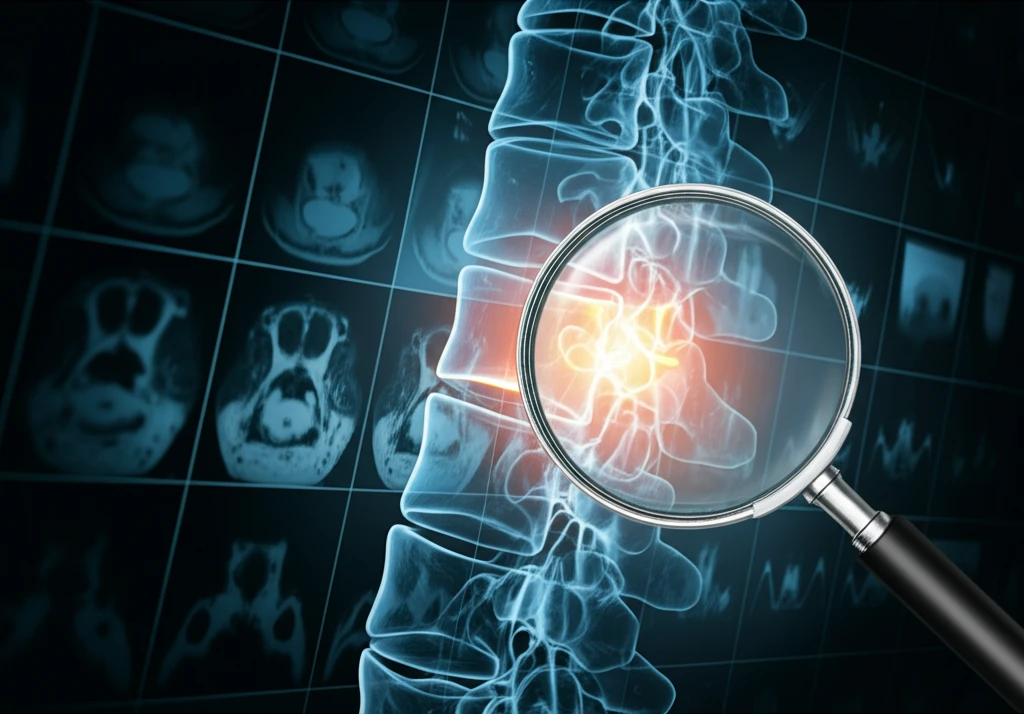 MRI scan highlighting new bone formations in the intervertebral disc