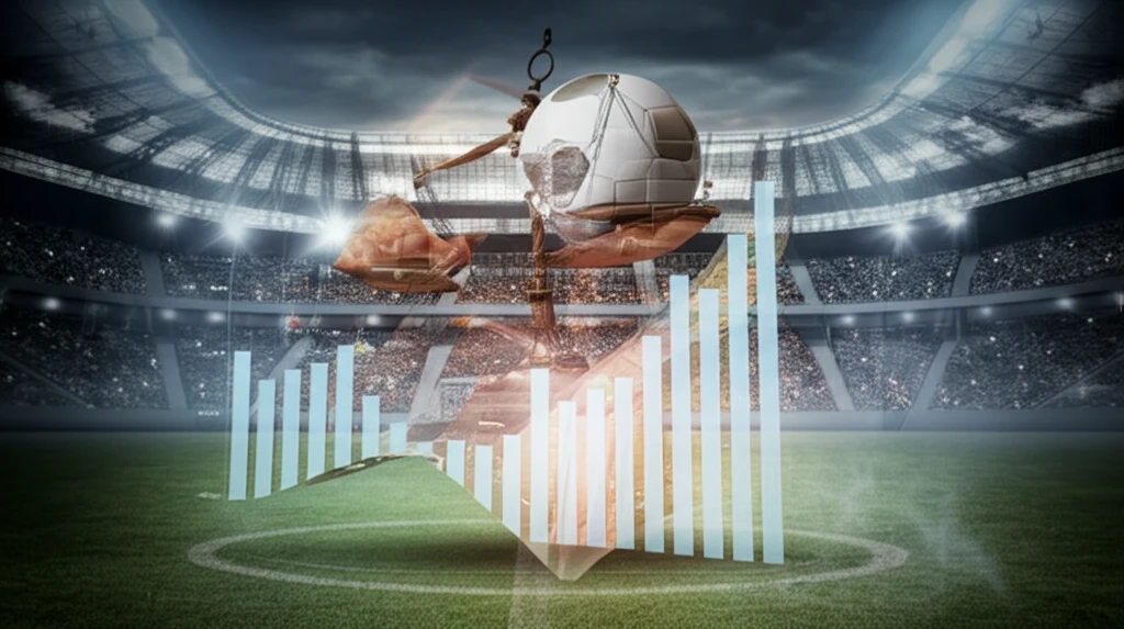 Sports broadcasting bias concept: a surreal mix of the playing field and financial data.