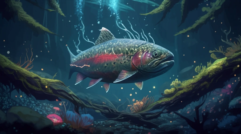 Rainbow trout with glowing fungal infection