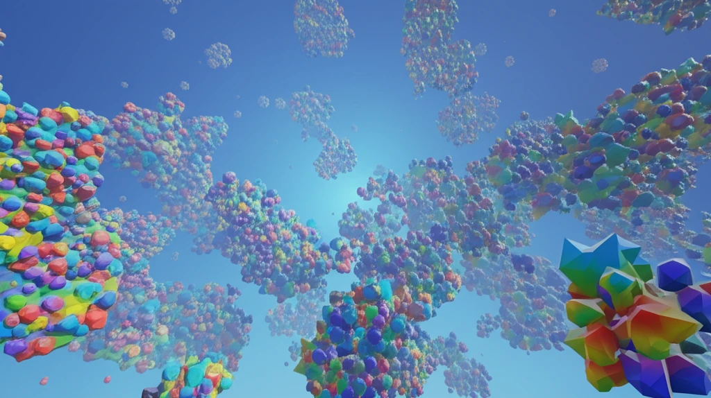 Microscopic zeolite crystals floating in a clean sky