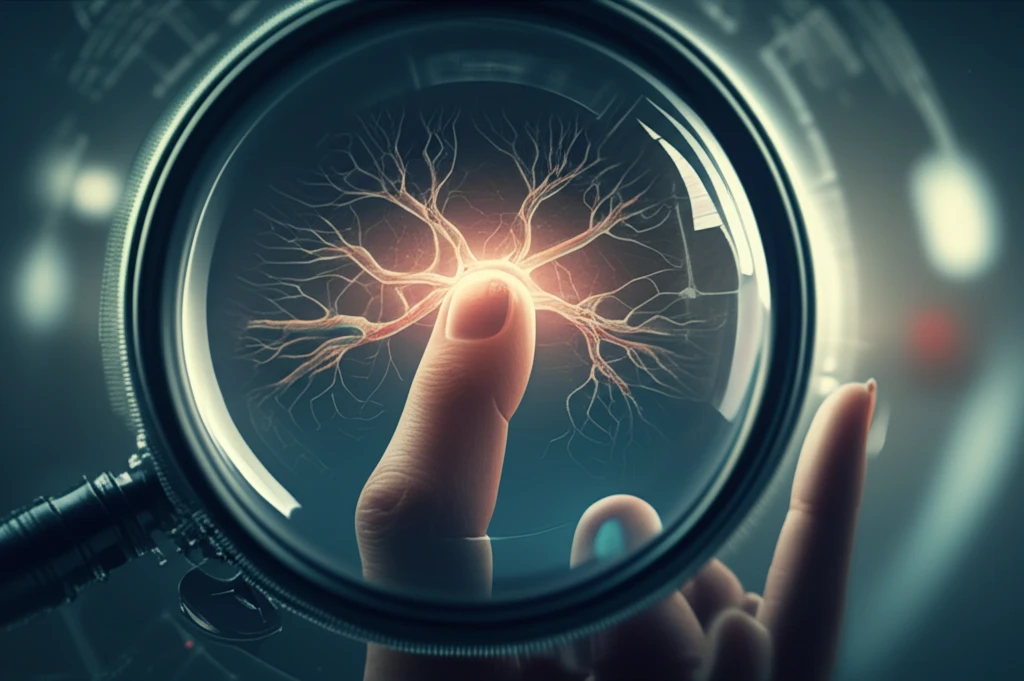 Dermatoscopic view of a digital mucous cyst showing characteristic vascular patterns.