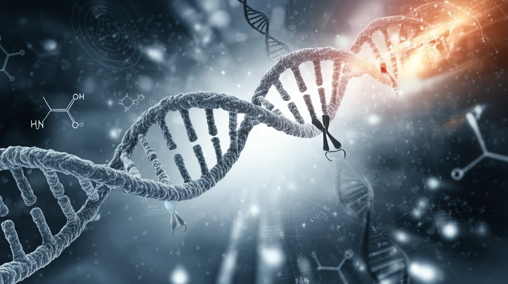 DNA double helix with histone proteins symbolizing targeted therapy for acute myeloid leukemia.