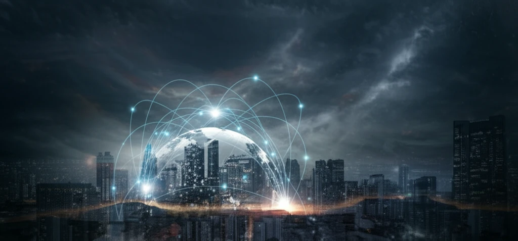 Interconnected cityscapes symbolizing global citizenship.