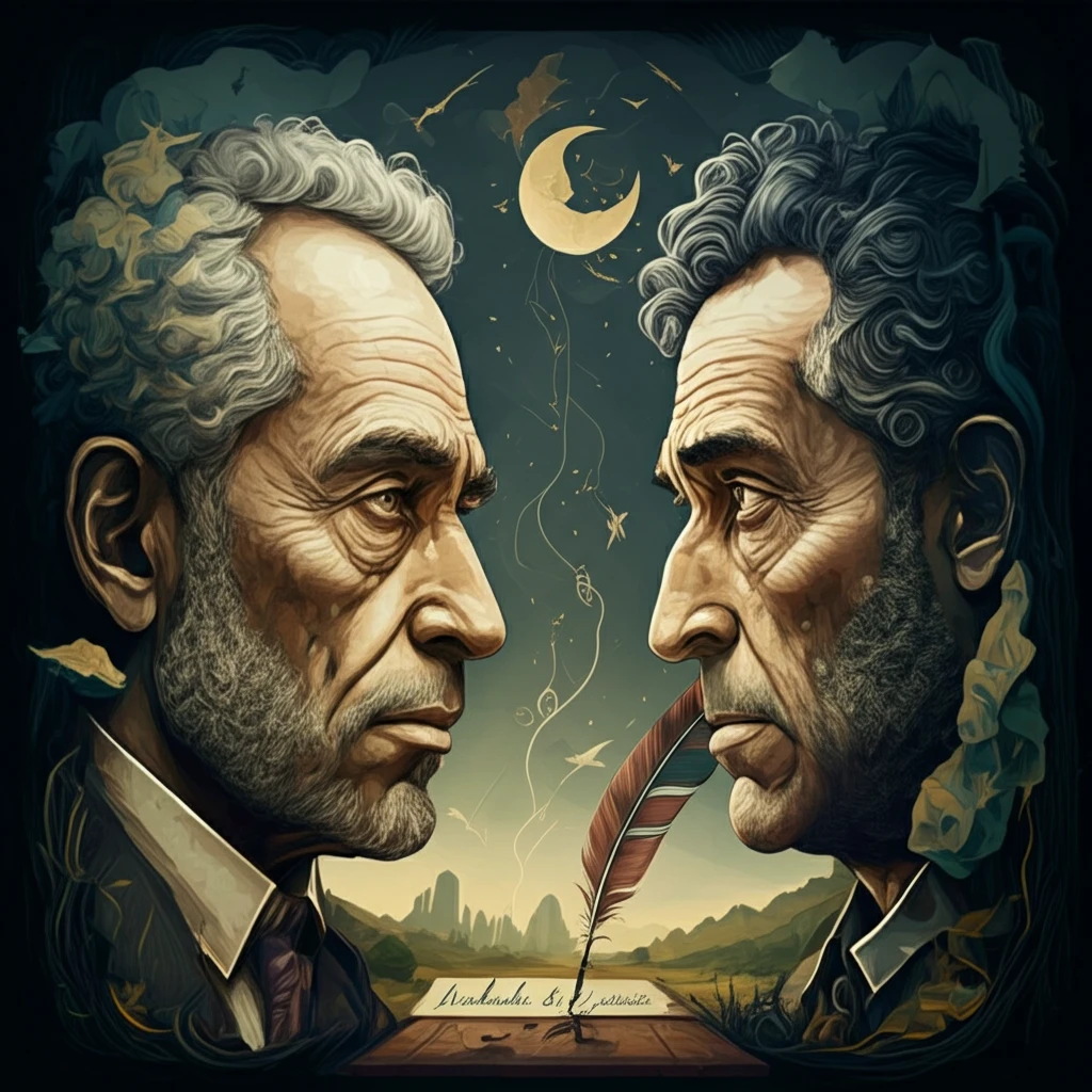 Symbolic illustration of the literary debate surrounding Machado de Assis.