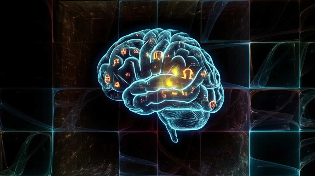 AI brain filled with language symbols.