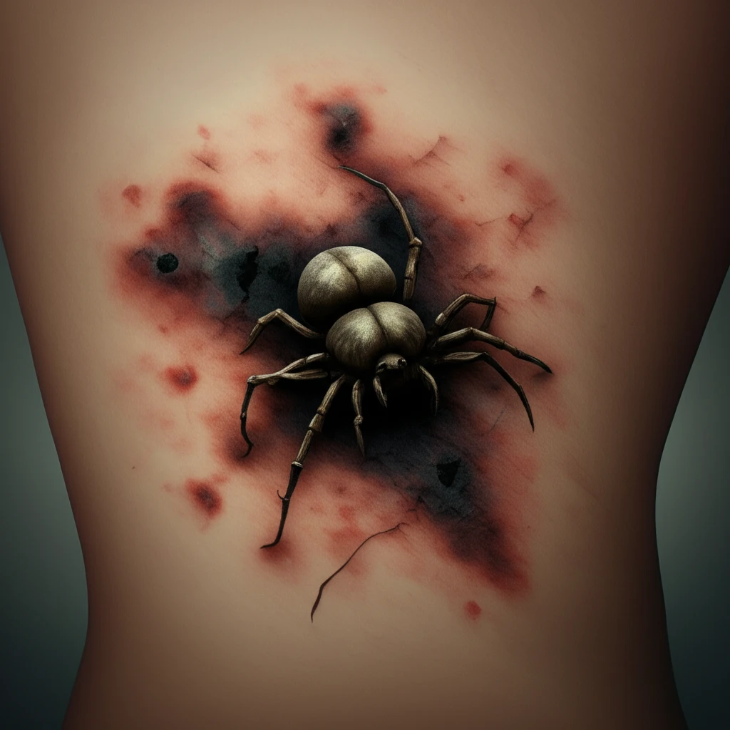 Early-stage spider bite showing transformation from itch to bruise.