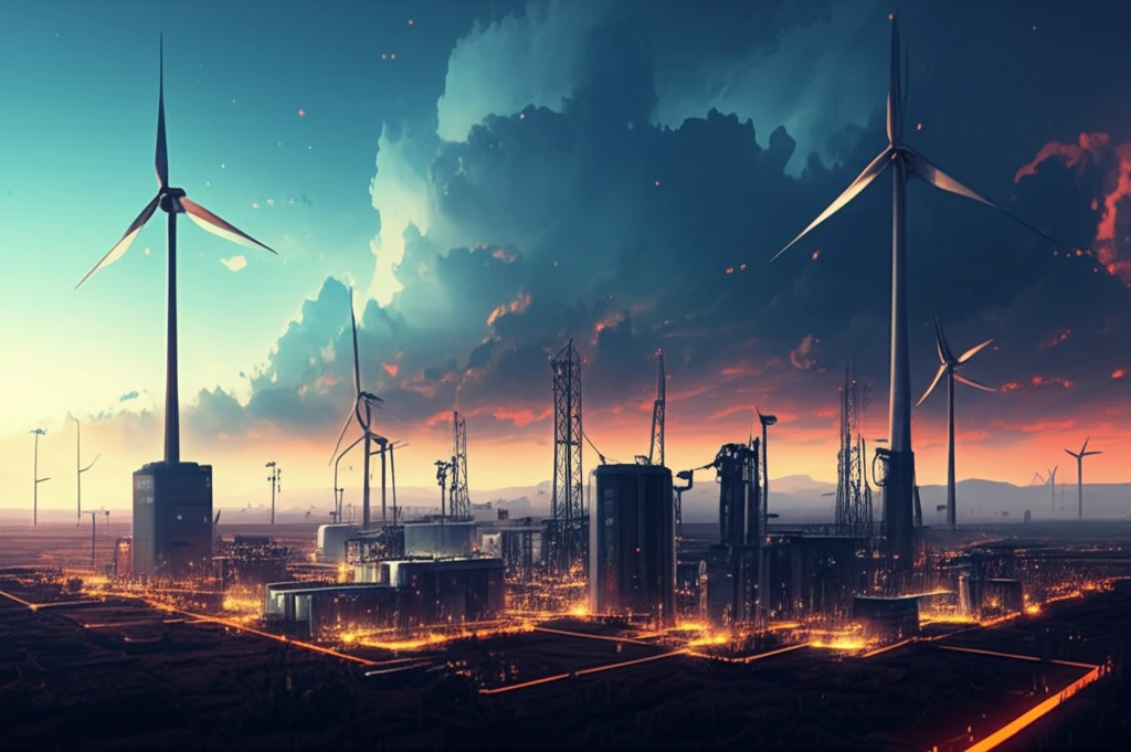 Futuristic power grid with smart relay coordination.