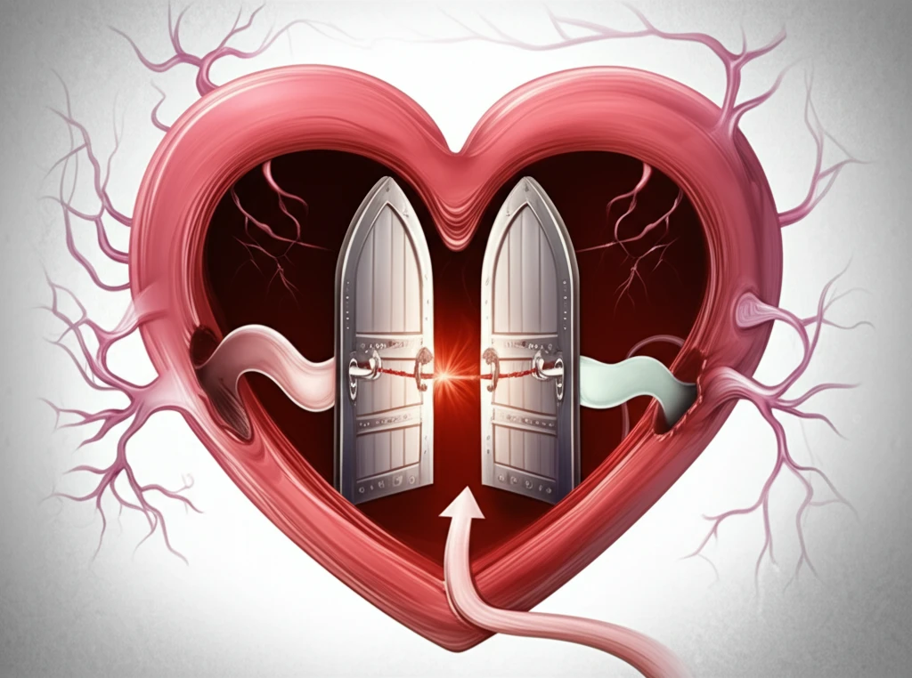 Stylized illustration of a heart with a closed gate (PFO), symbolizing reduced stroke risk.