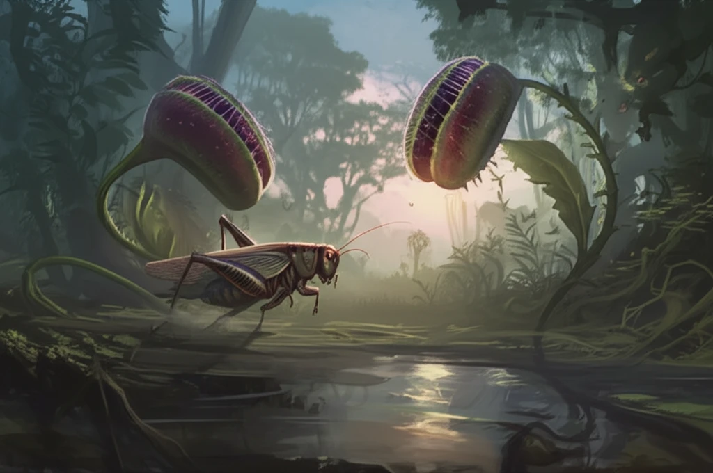Cricket escaping a venus flytrap