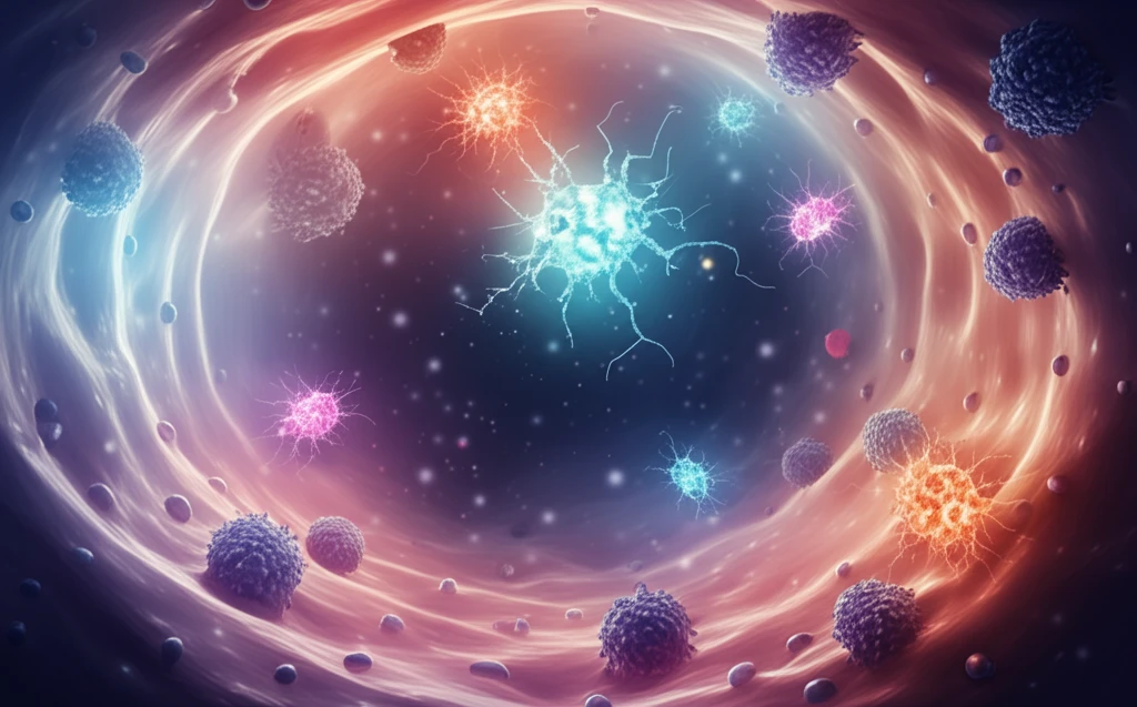 Stylized illustration of Ficolin-3 molecules interacting with pathogens within the immune system.
